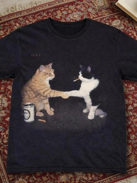 Gildan Tops - Funny cat smoking graphic shirt, cat meme tee